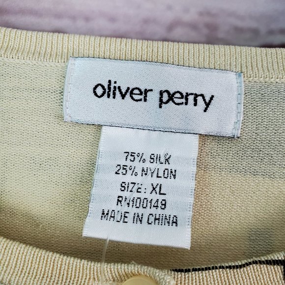 Oliver Perry Silk Blend Button Front Cardigan Sweater Top Blouse XL Fashion - Picture 2 of 7